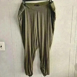 Torrid Plus Olive Green Rayon Tapered Leg Pull-on Pant Flat Front Mid-rise Sz 2